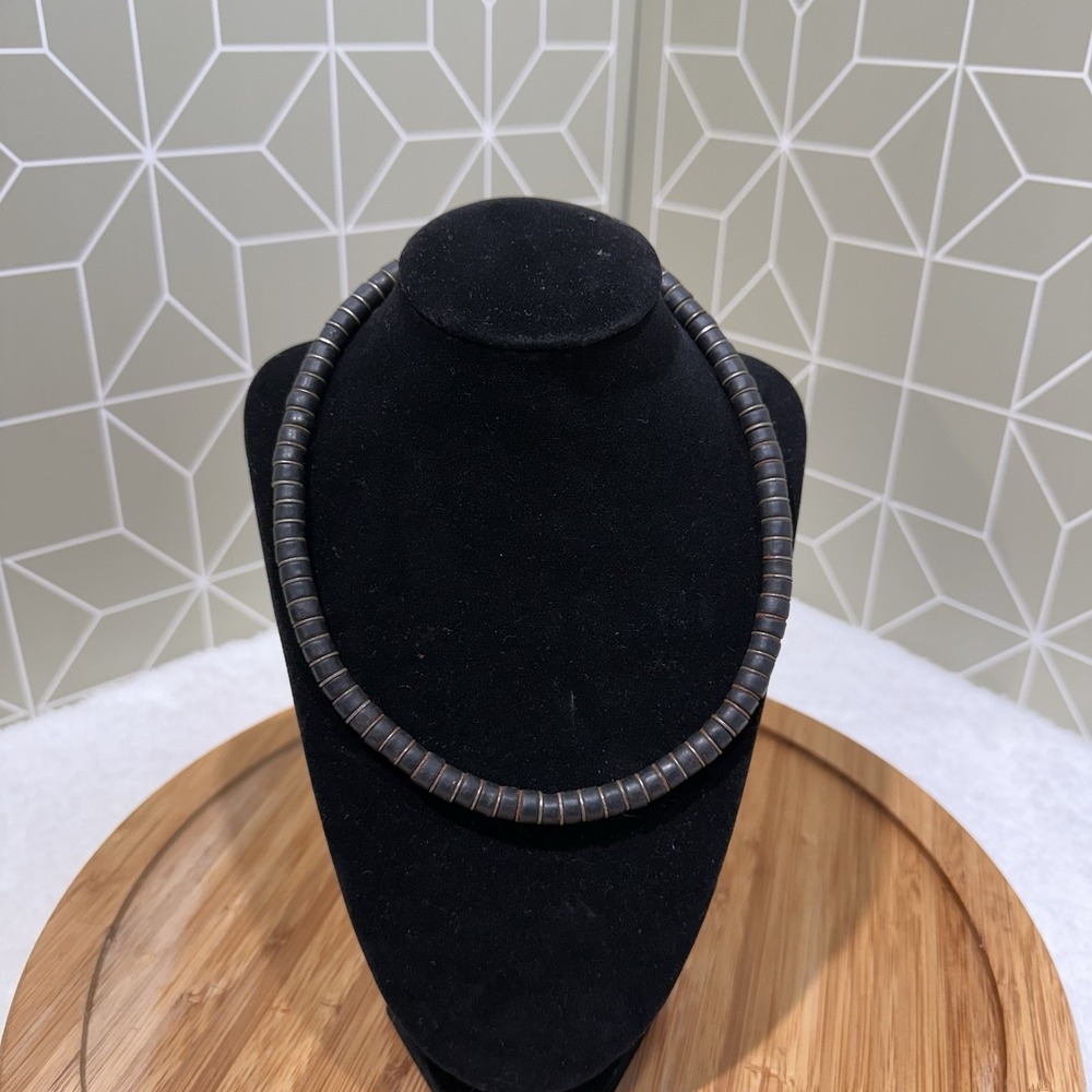 Vintage Boho Choker Necklace Black Brown Tribal Stone‎ Jewelry 14" bk01-16